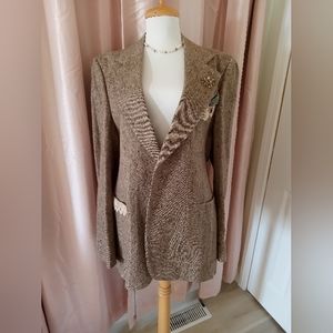 Vintage Brown Wool Tweed Boyfriend Jacket Blazer Embellished size 14